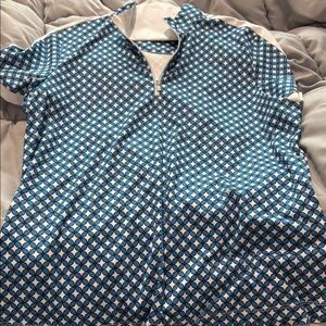 G/FORE Blue and White Geometric Zip-Up Shirt